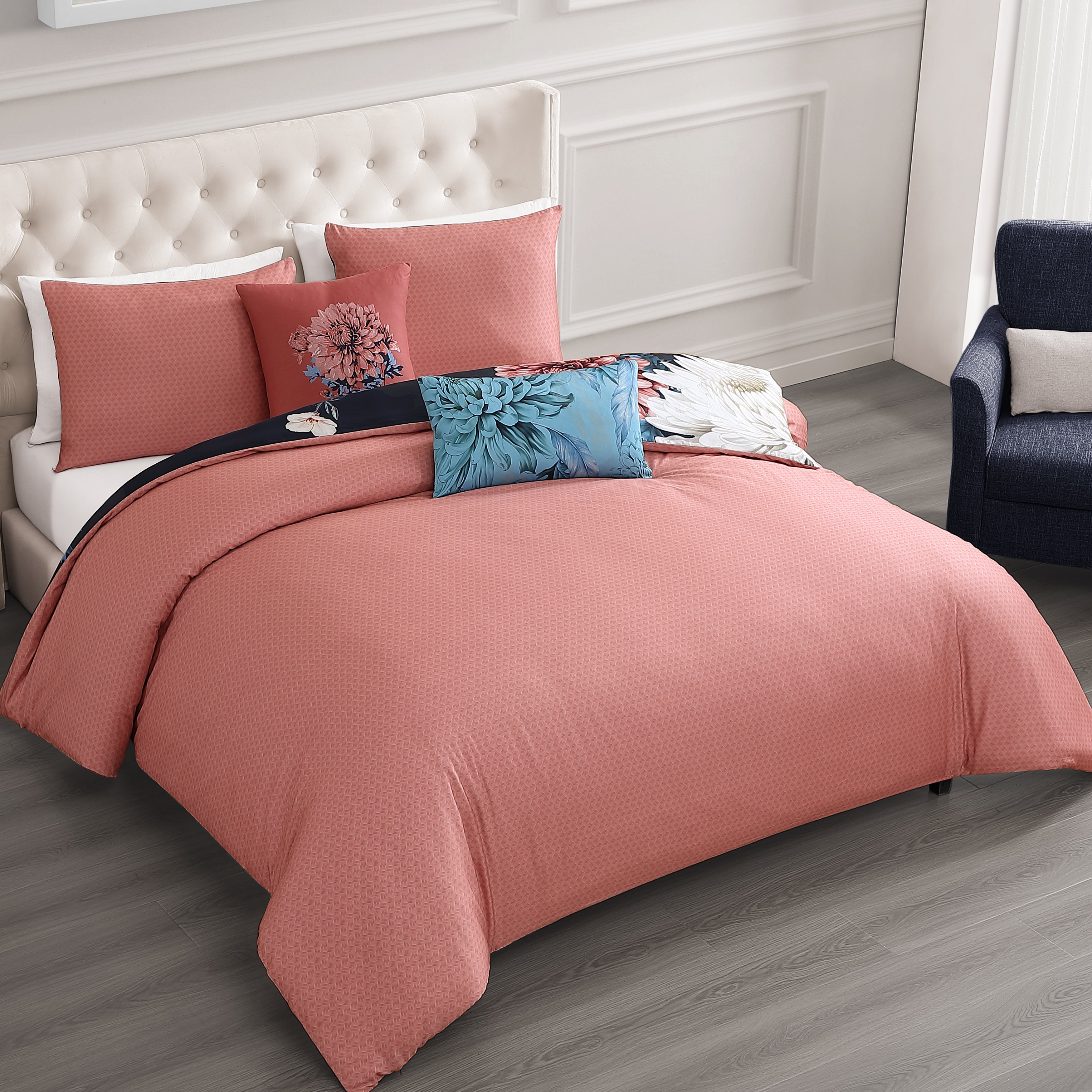 Latest Living Navy Mums 5 Piece Reversible Comforter Set Comforter Sets By Latest Living