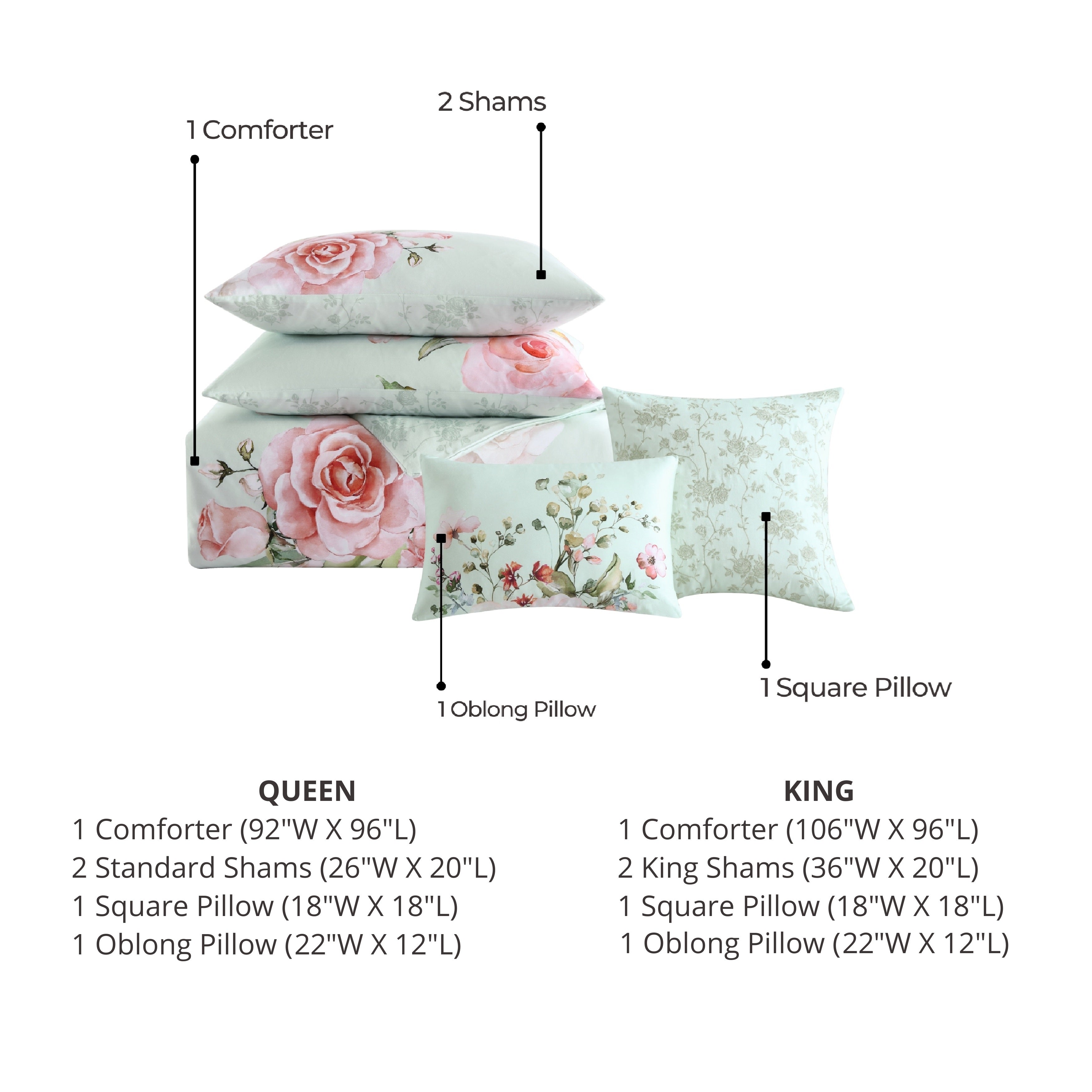 Latest Living Rose on Misty Green 5 Piece Reversible Comforter Set