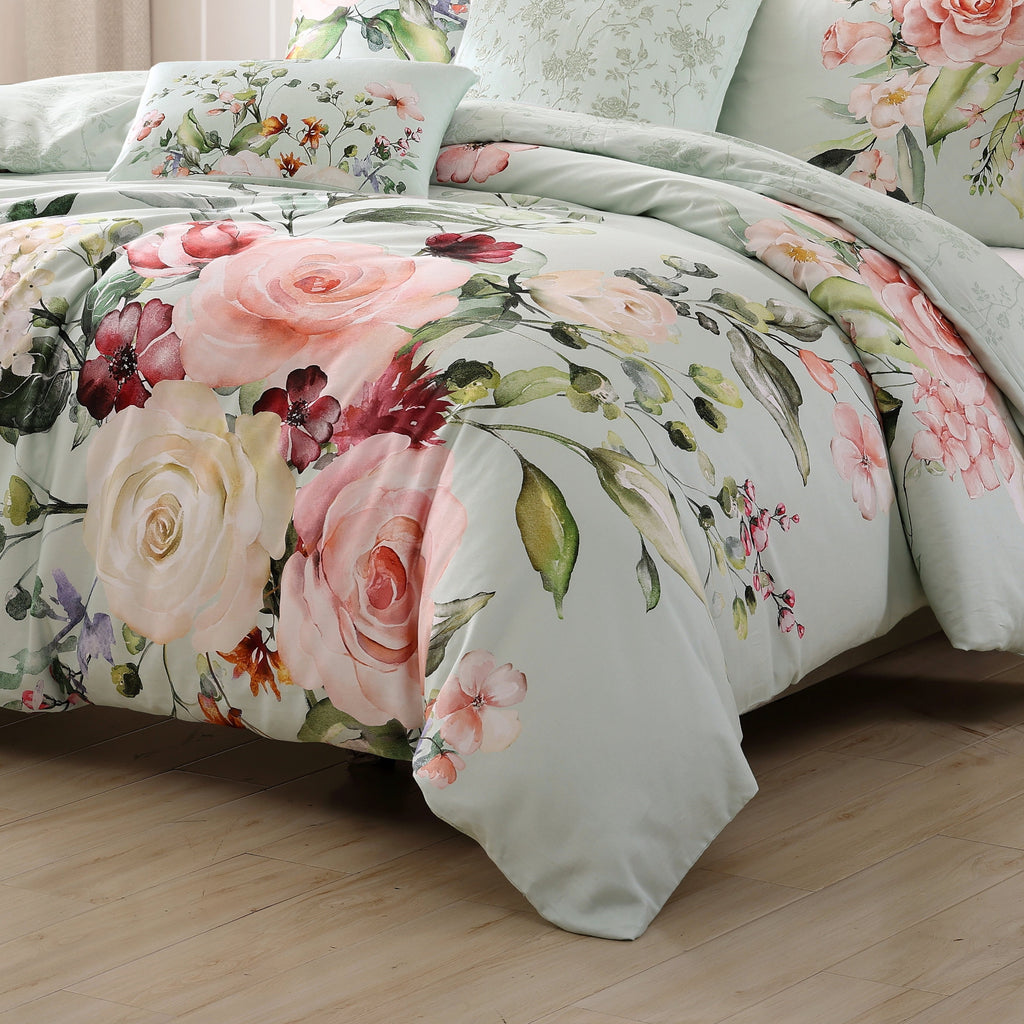 Latest Living Rose on Misty Green 5 Piece Reversible Comforter Set Comforter Sets By Latest Living