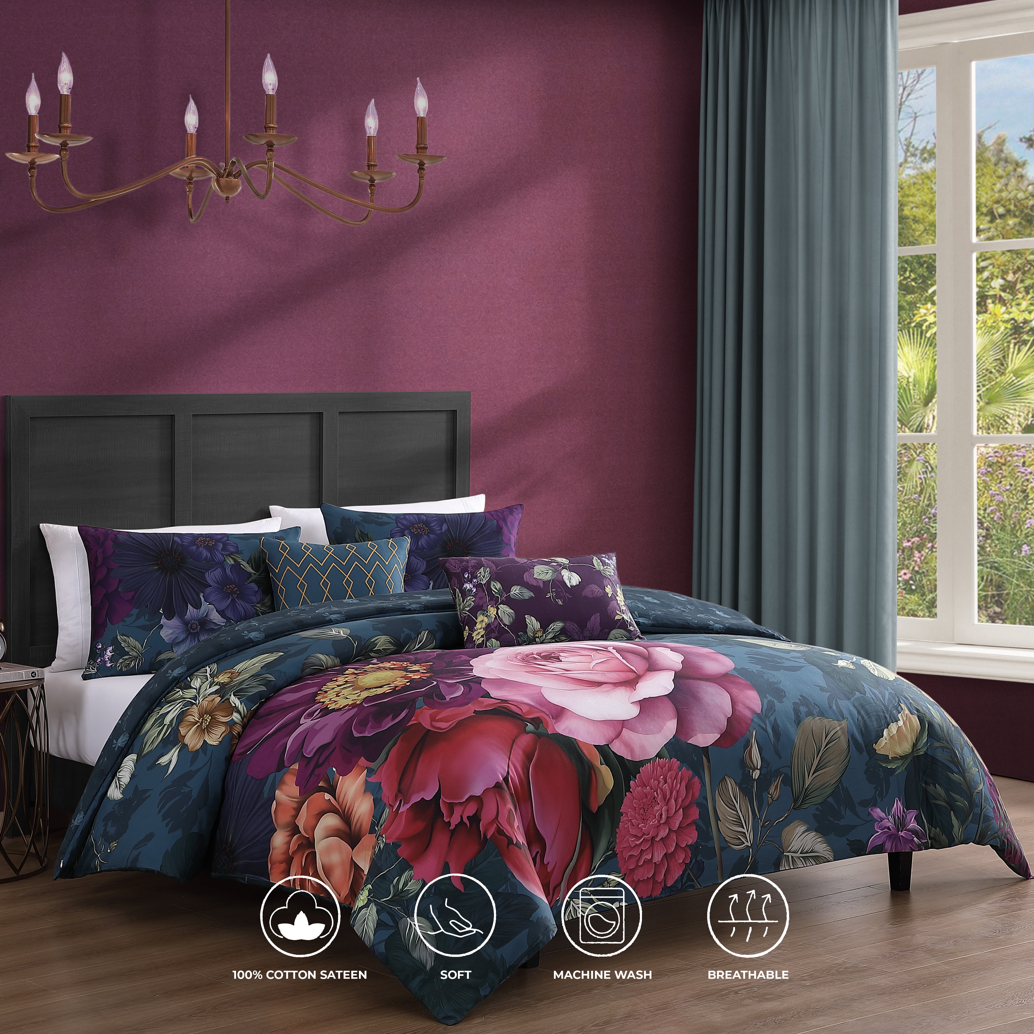 Latest Living Vibrant Flora 5 Piece Reversible Comforter Set