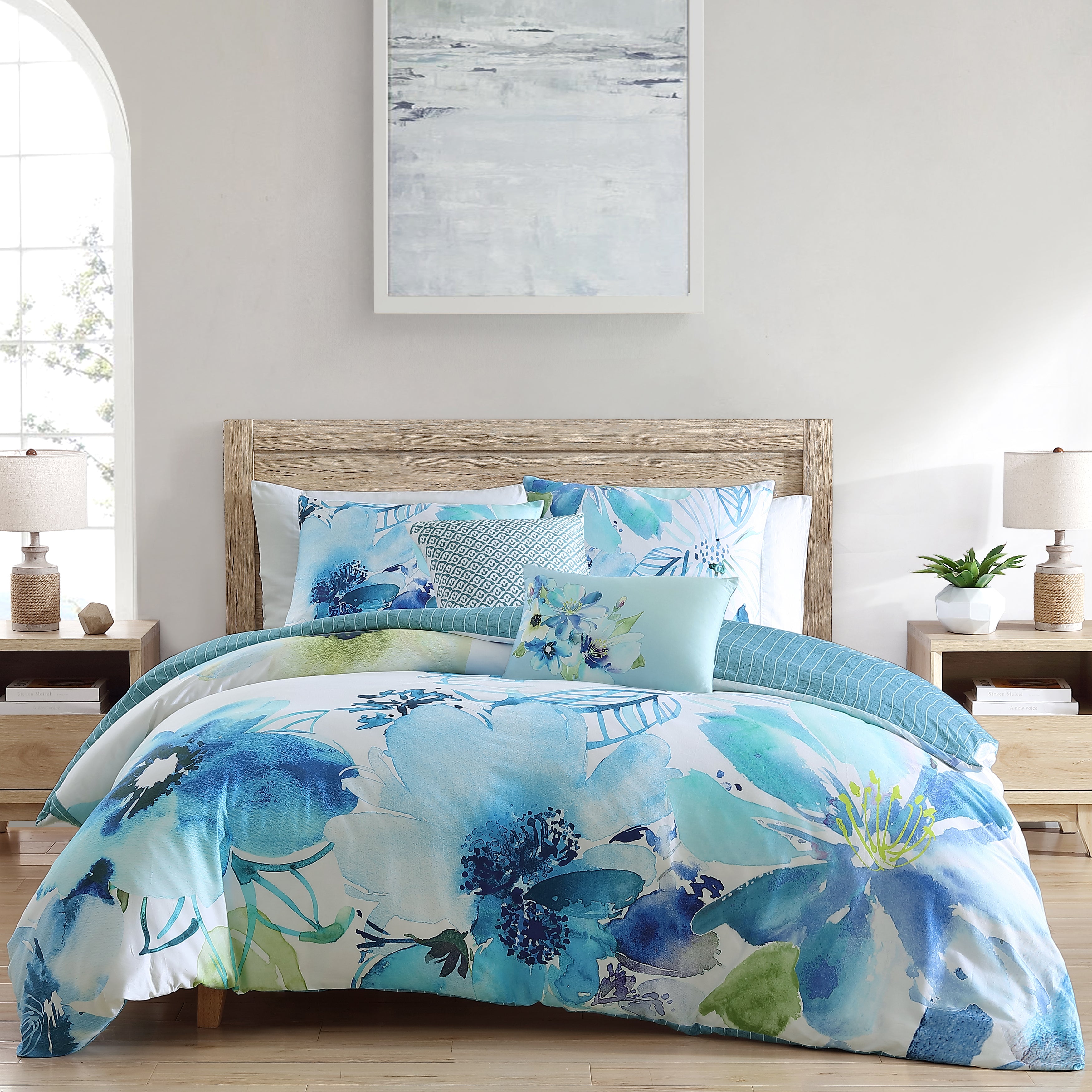 Latest Living Watercolor Blue 5 Piece Reversible Comforter Set