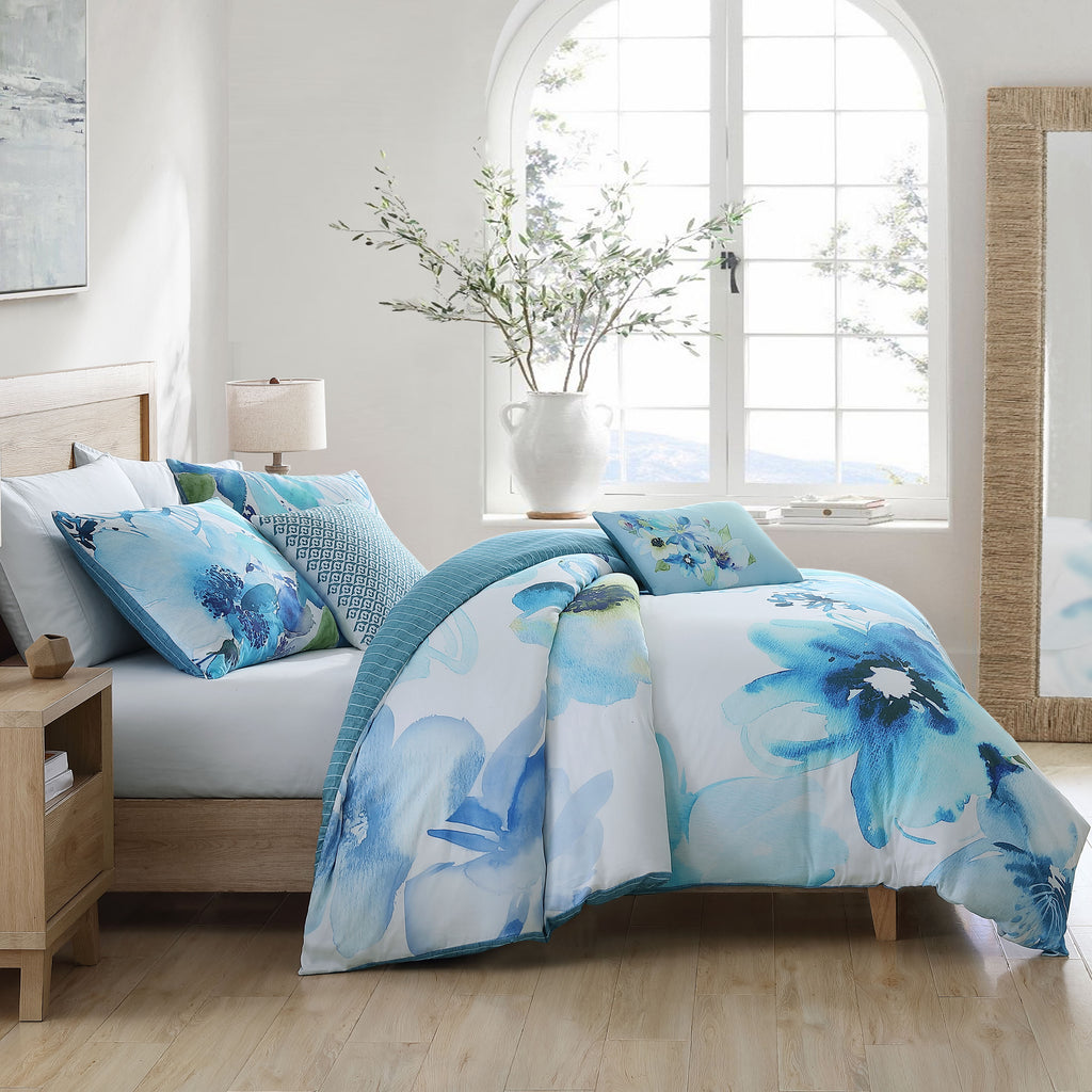 Latest Living Watercolor Blue 5 Piece Reversible Comforter Set