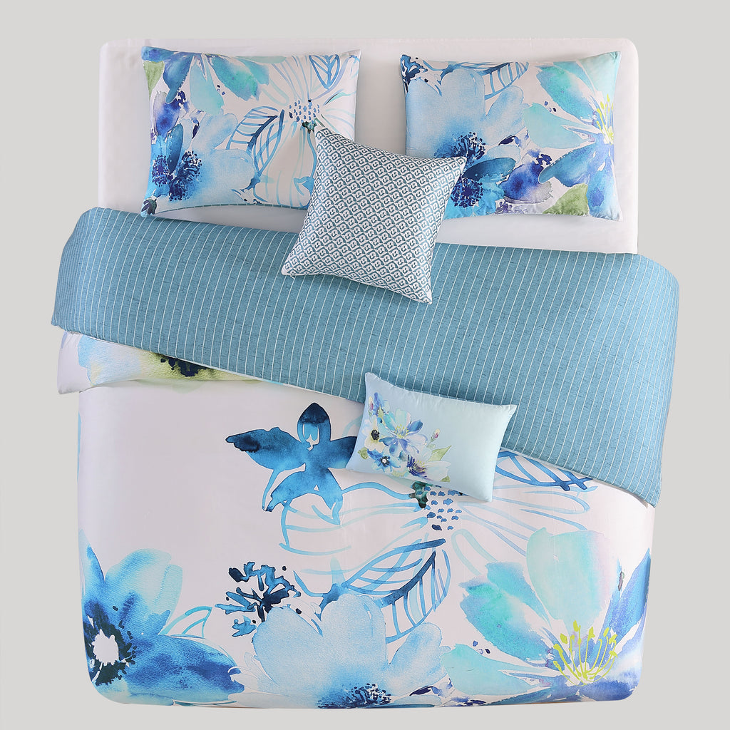 Latest Living Watercolor Blue 5 Piece Reversible Comforter Set