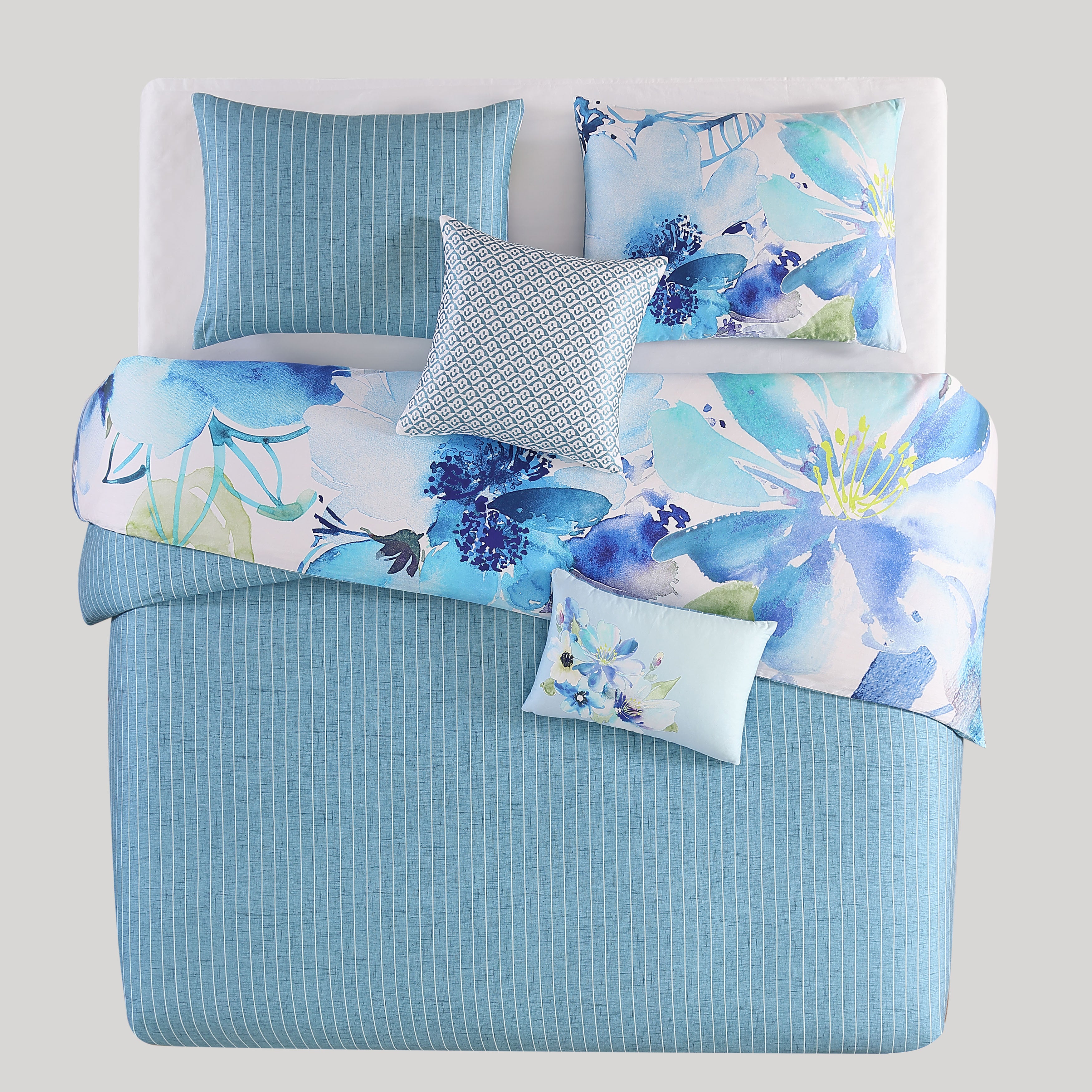 Latest Living Watercolor Blue 5 Piece Reversible Comforter Set