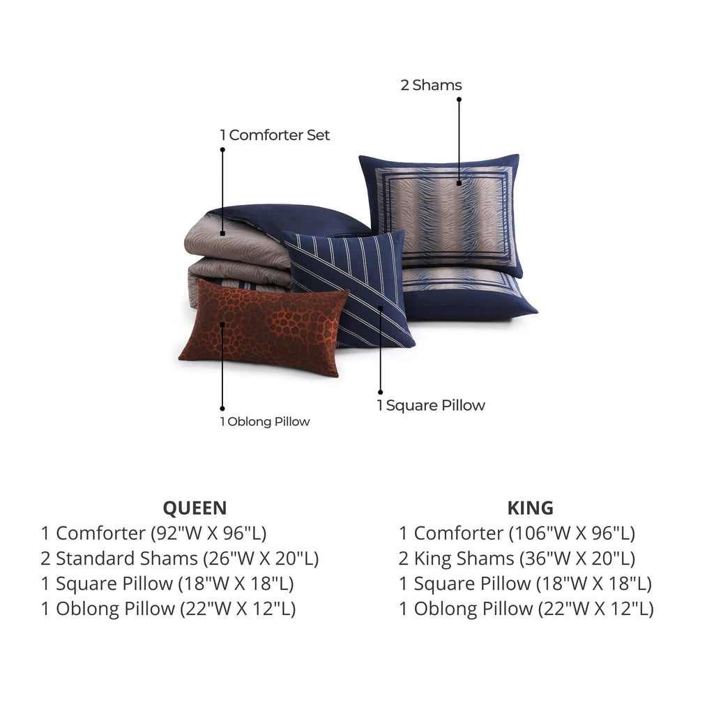 Latest Living Dark Blue Animal Prints 5 Piece Reversible Comforter Set - Latest Living