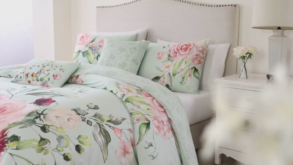 Latest Living Rose on Misty Green 5 Piece Reversible Comforter Set