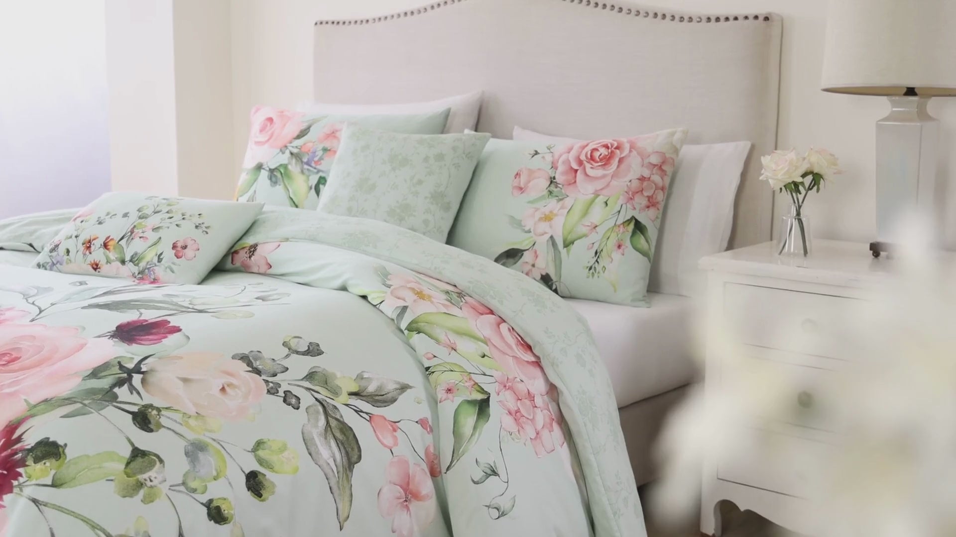 Latest Living Rose on Misty Green 5 Piece Reversible Comforter Set