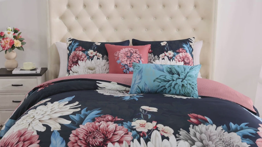 Latest Living Navy Mums 5 Piece Reversible Comforter Set