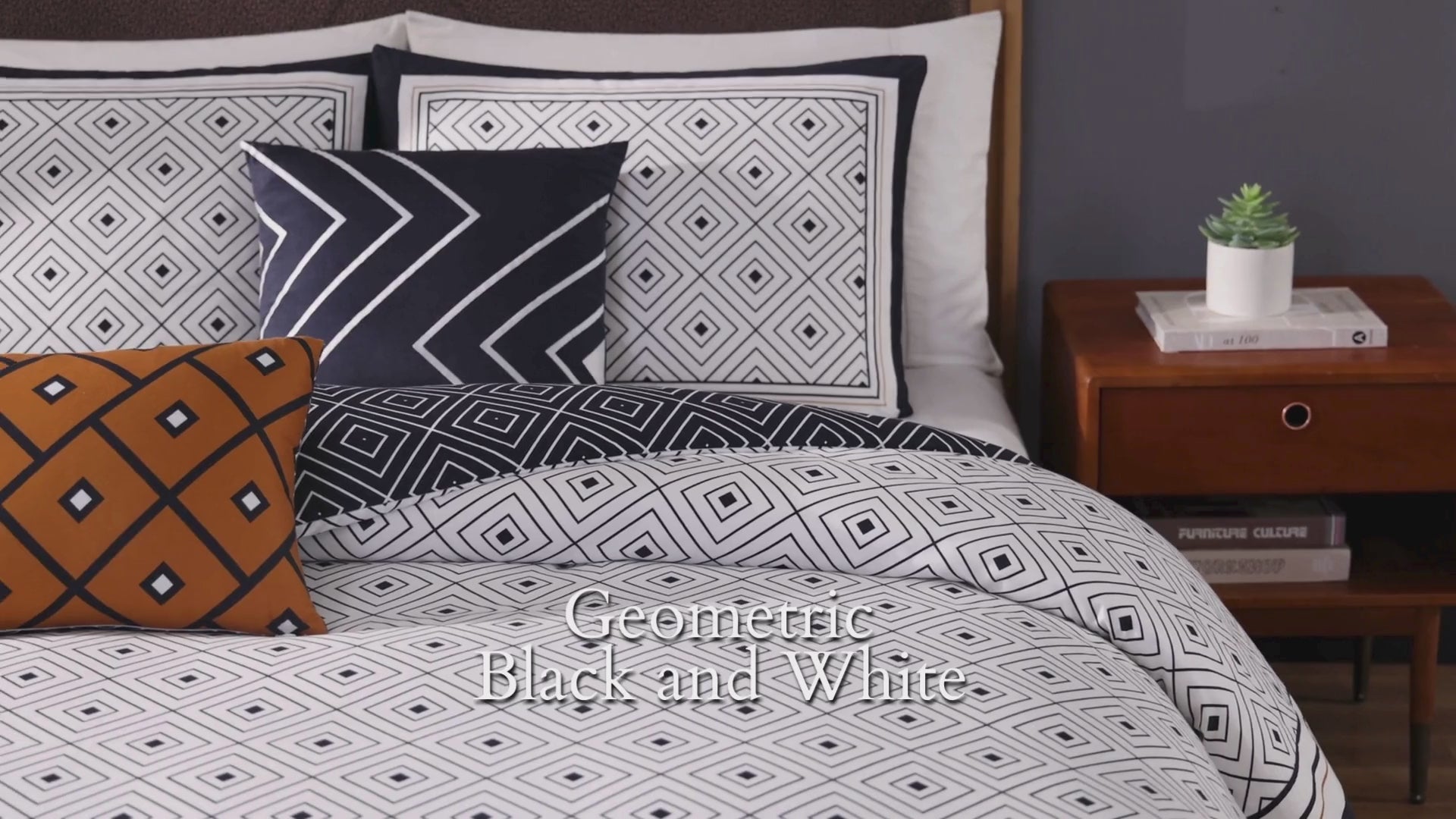 Latest Living Geometric Black & White 5 Piece Reversible Comforter Set