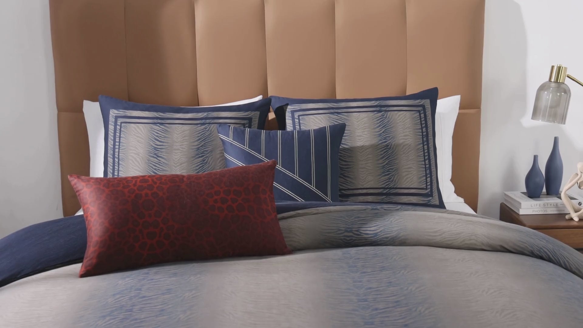 Latest Living Dark Blue Animal Prints 5 Piece Reversible Comforter Set